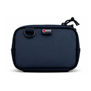 Navy blue fanny pack with black zipper and strap detail
