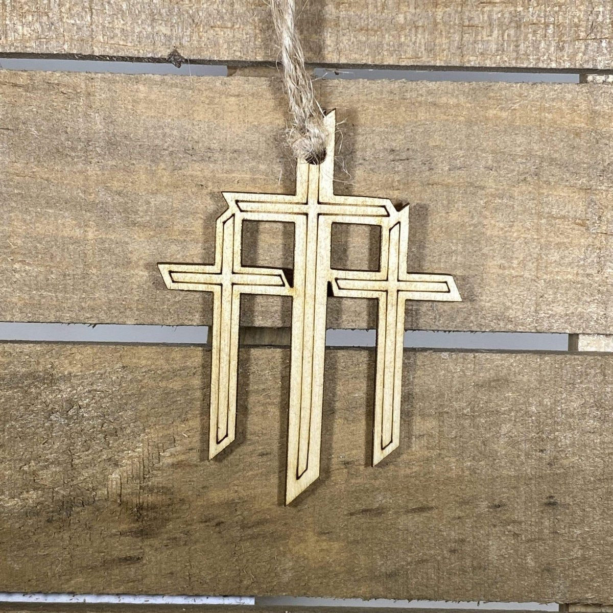Triple Cross Wooden Christmas Ornament | Christian Holiday Decor