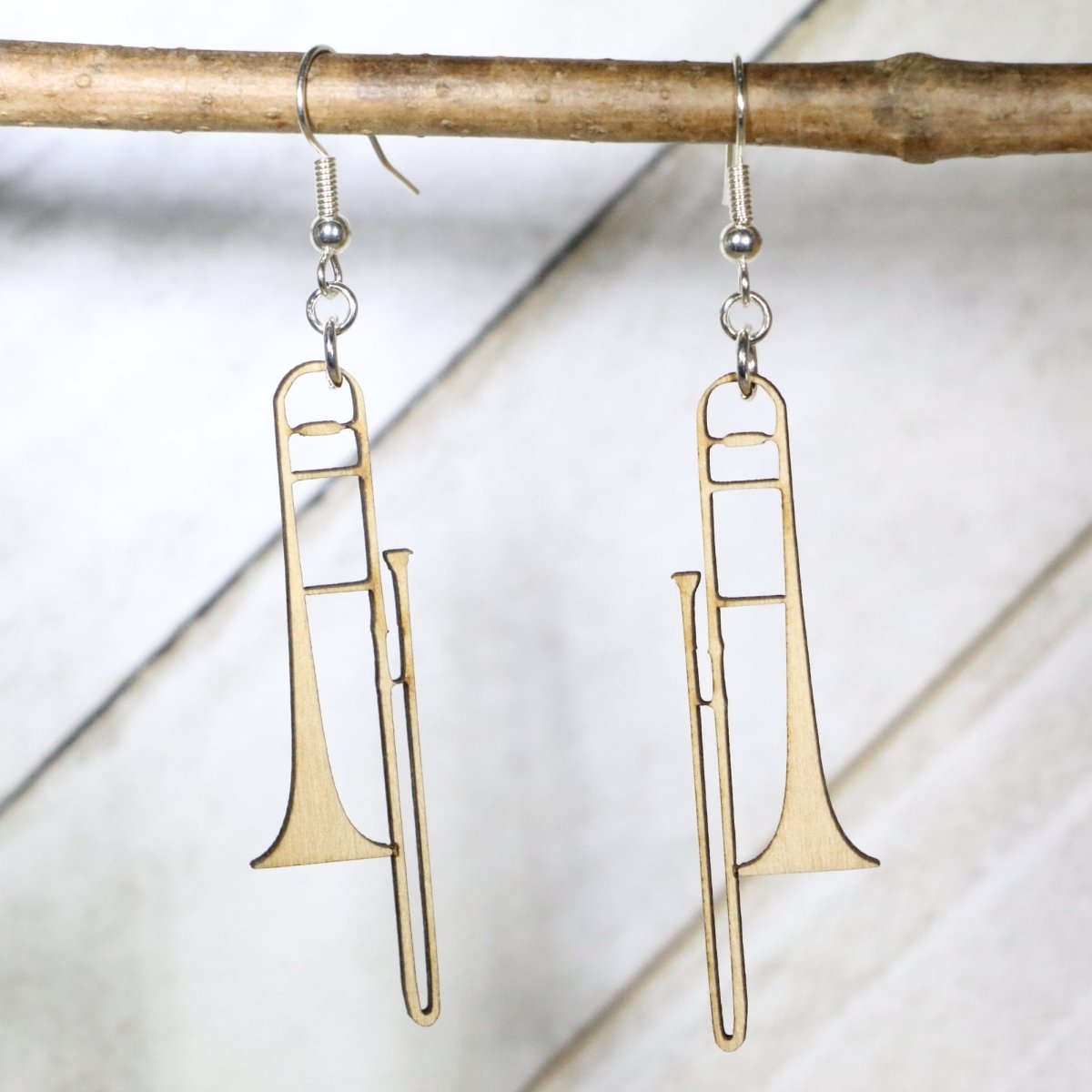 Trombone Wooden Earrings | Band Musician Jewelry