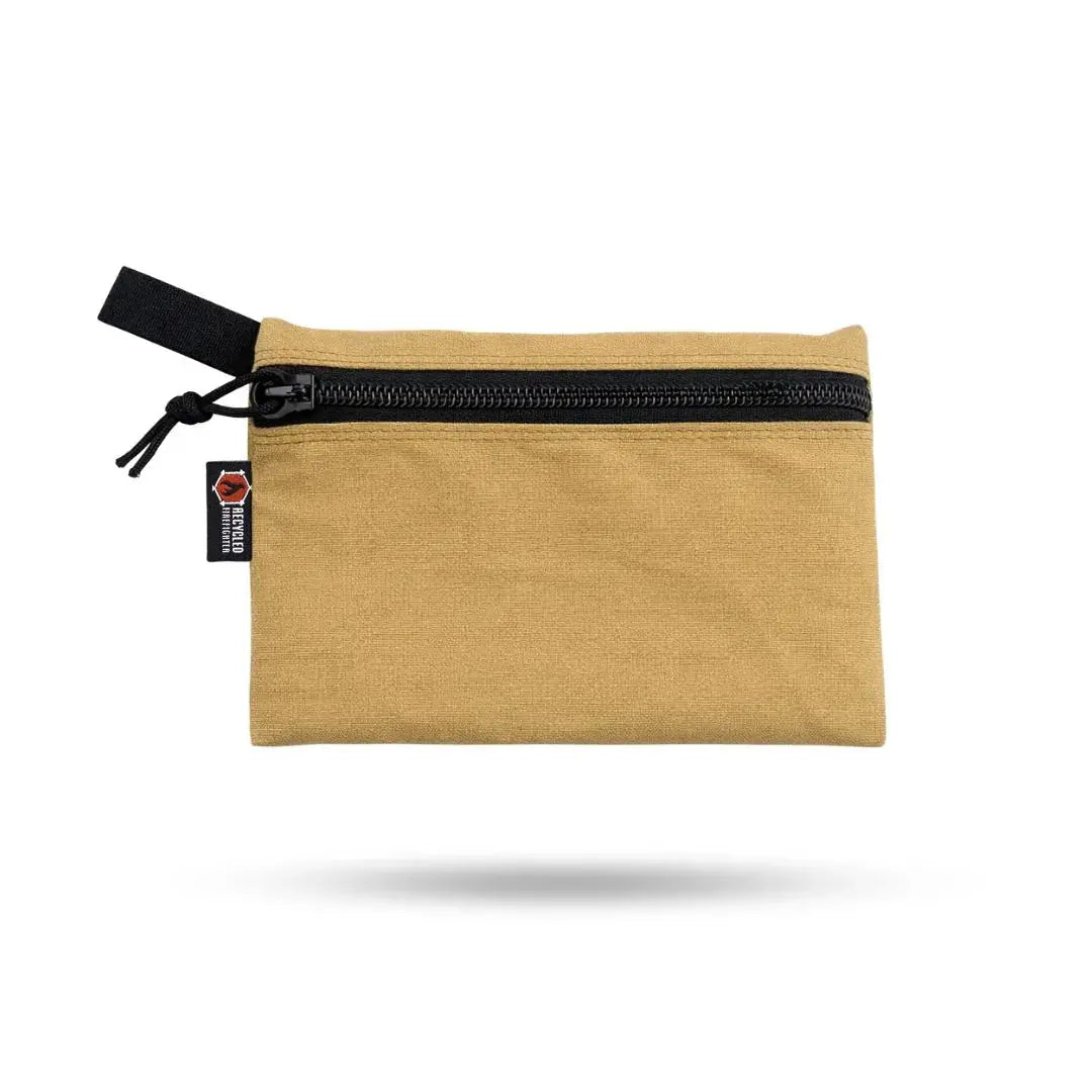Truckie Medium tan zipper pouch with Recycled Firefighter tag