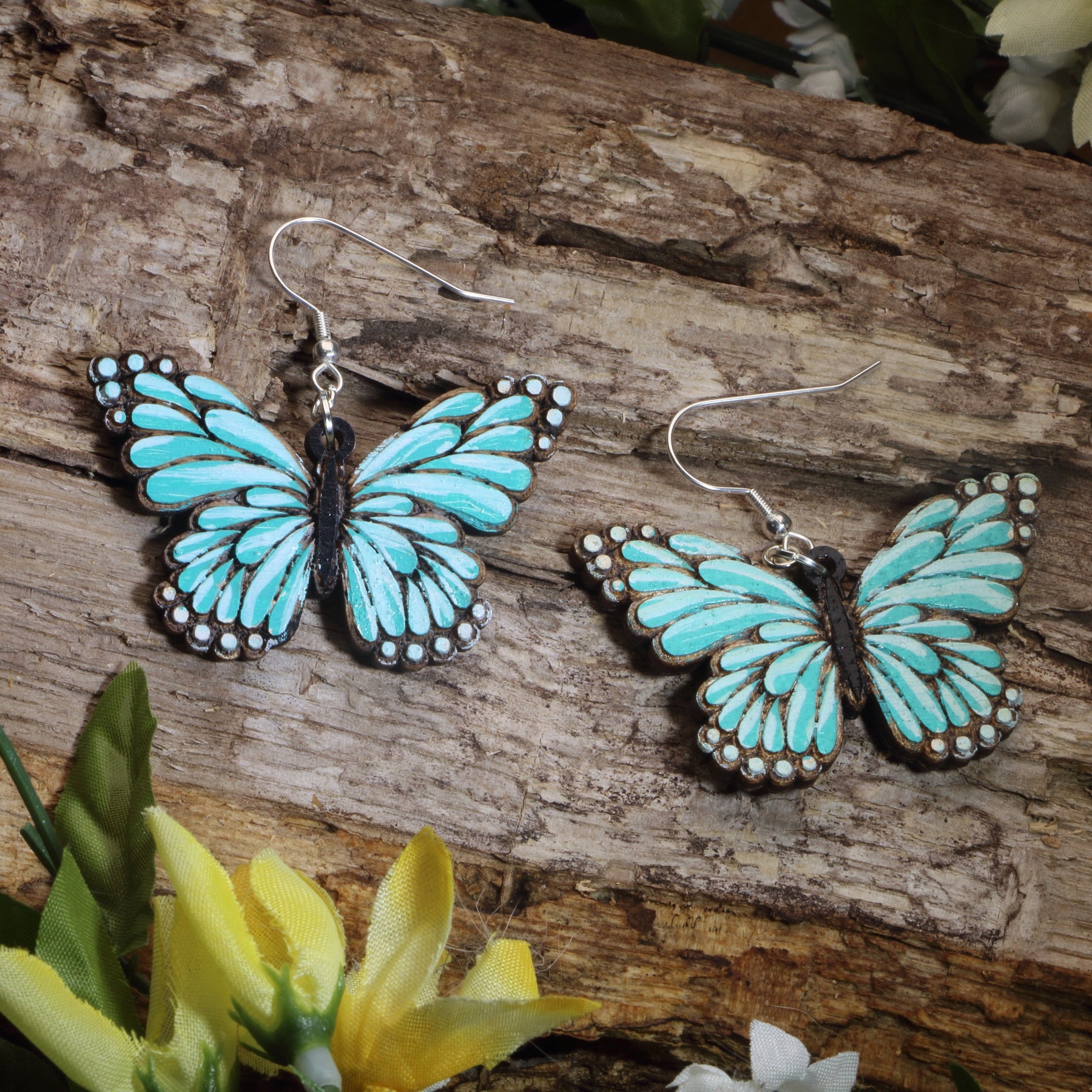 Turquoise Butterfly Wooden Dangle Earrings | Nature Inspired Jewelry