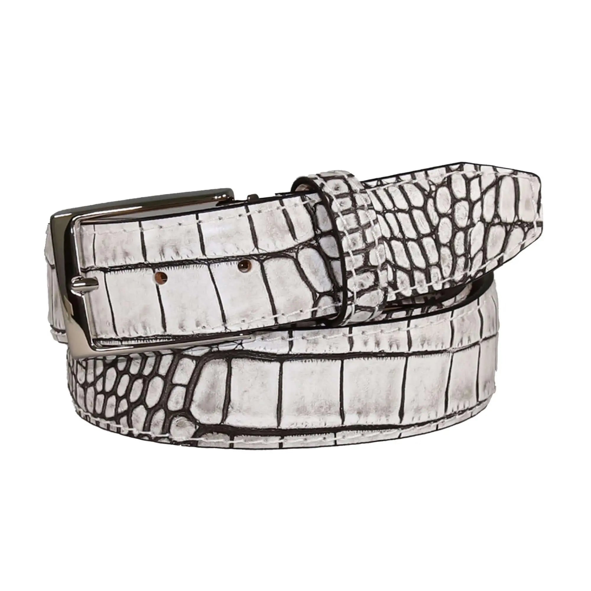 Tuxedo Mock Croc Leather Belt by Roger Ximenez handmade in Miami