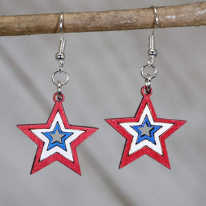USA Stars Wooden Earrings | Patriotic American Flag Jewelry