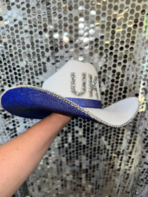 University of Kentucky hat with sparkling blue brim and 'UK' rhinestone letters.