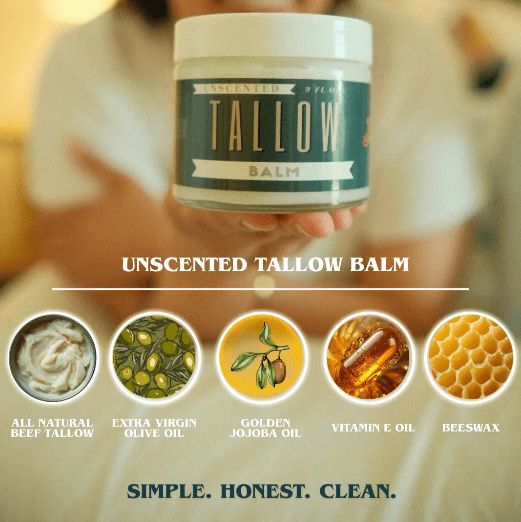 Unscented Tallow Balm | Natural Beef Tallow Vitamin E, Jojoba Moisturizer for Face & Body |Clean, Preservative-Free Skincare by Lady May The Lady May