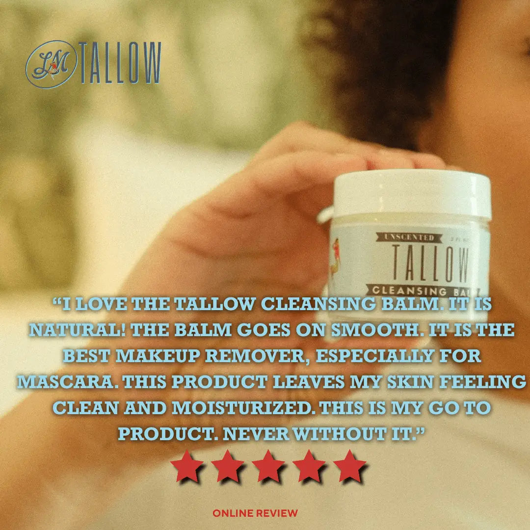 Unscented Tallow Cleansing Balm | Natural Makeup Remover & Deep Moisturizing Cleanser | Grass-Fed Beef Tallow with Castor Oil The Lady May