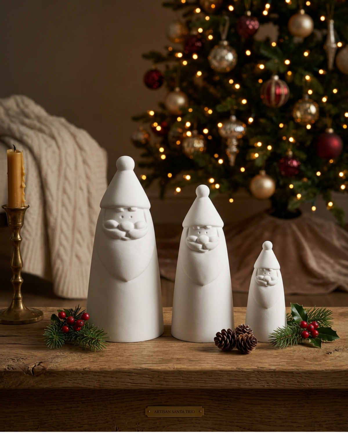 Modern Santa Trio detail view by Believe Candle