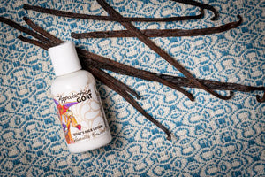 Bottle of Appalachian Goat vanilla swirl goat's milk lotion with vanilla beans