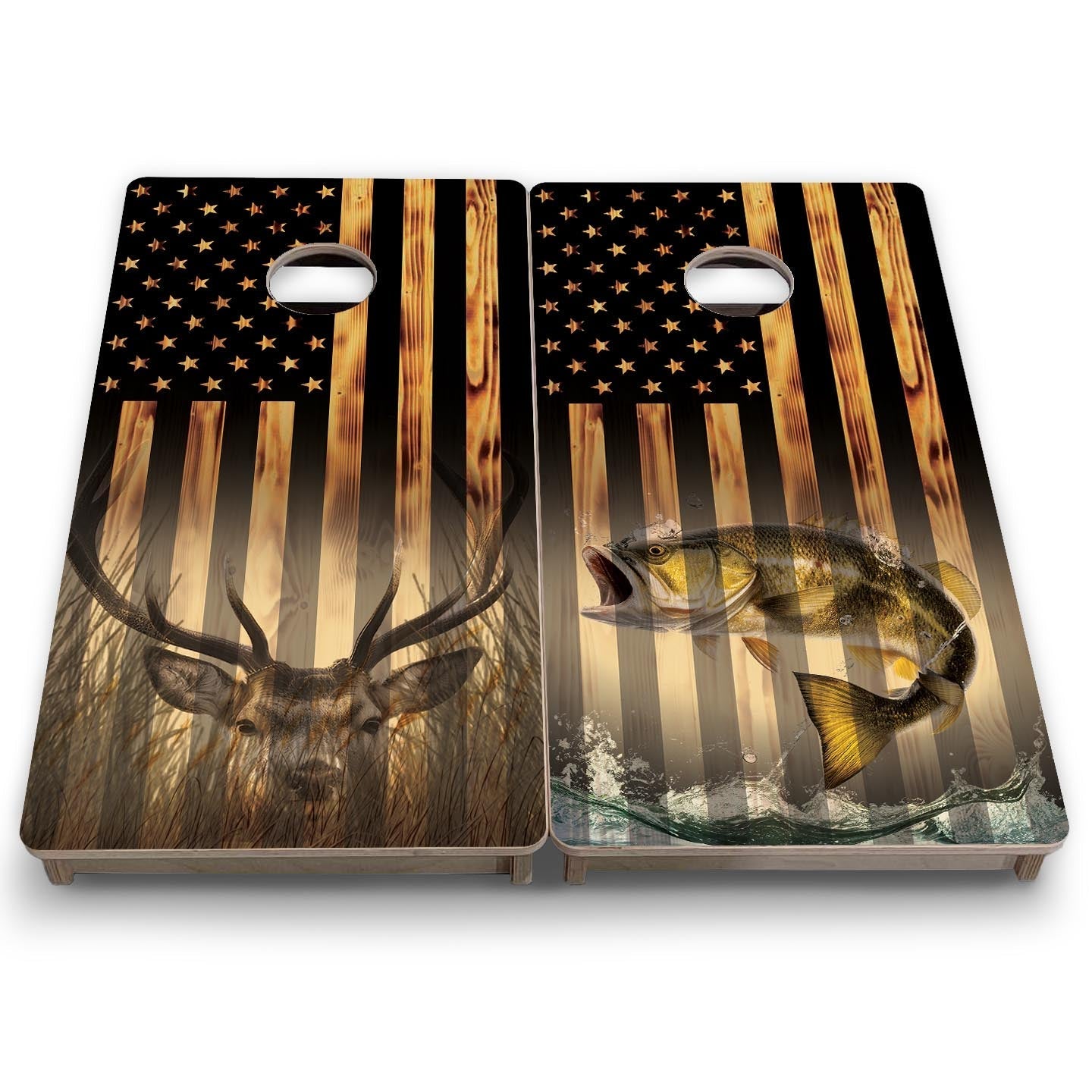 Hidden Deer & Fish Flag - Mini or Vacation Size Cornhole Boards Cornhole Solutions