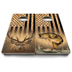 Light Wood Deer & Fish Flag - Mini or Vacation Size Cornhole Boards Cornhole Solutions