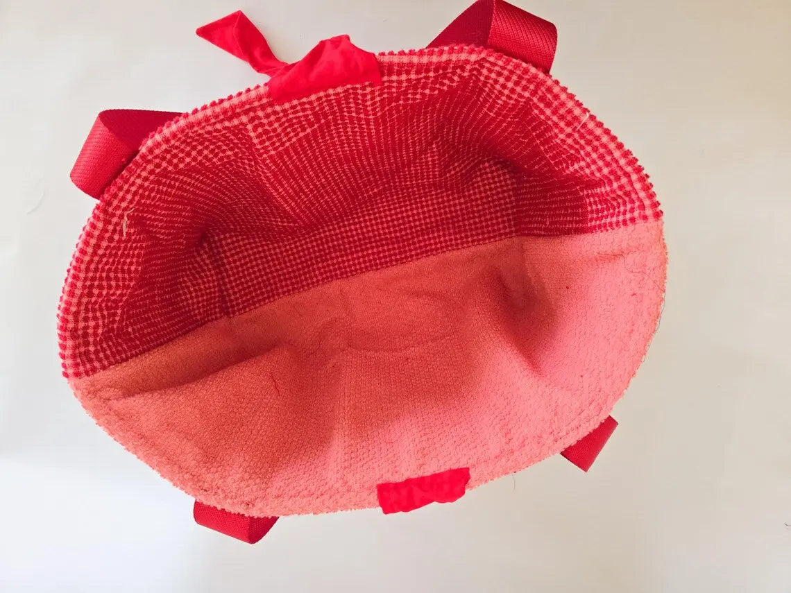Valentine Dog Print Tote Bag – Handmade Pink Puppy Shoulder Bag, Cute Dog Lover Gift, Red Strap Everyday Carryall Maypop House Designs