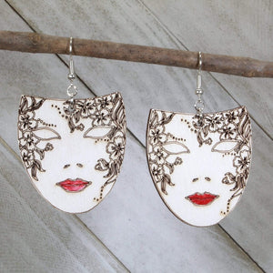Venetian Mask Wooden Dangle Earrings | Masquerade Jewelry