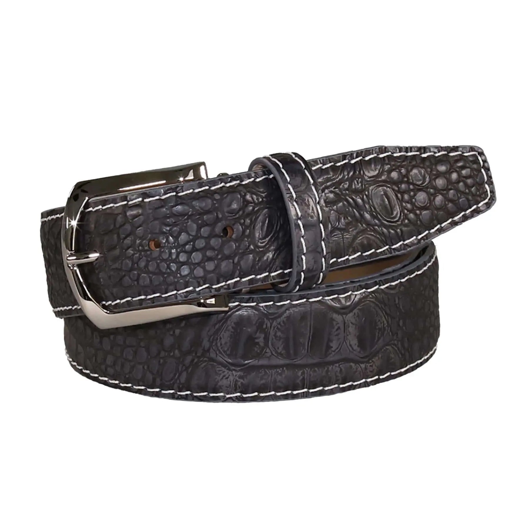 Vintage Gray Mock Croc Leather Belt by Roger Ximenez handmade in Miami