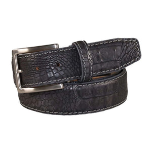 Vintage gray mock croc belt showing handmade leather craftsmanship