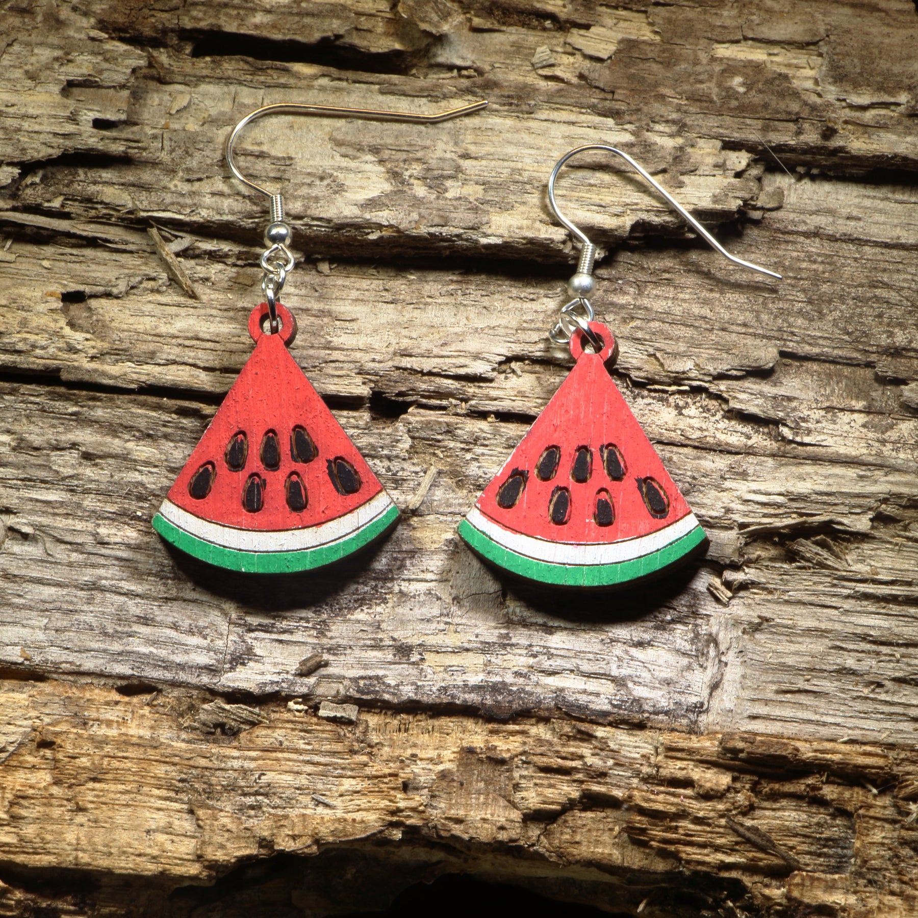 Watermelon Slice Wooden Dangle Earrings | Summer Fruit Jewelry