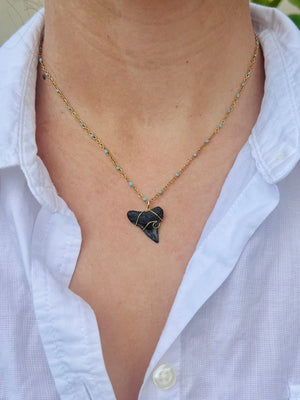 Wave Shark Tooth Necklace - Blue HALT