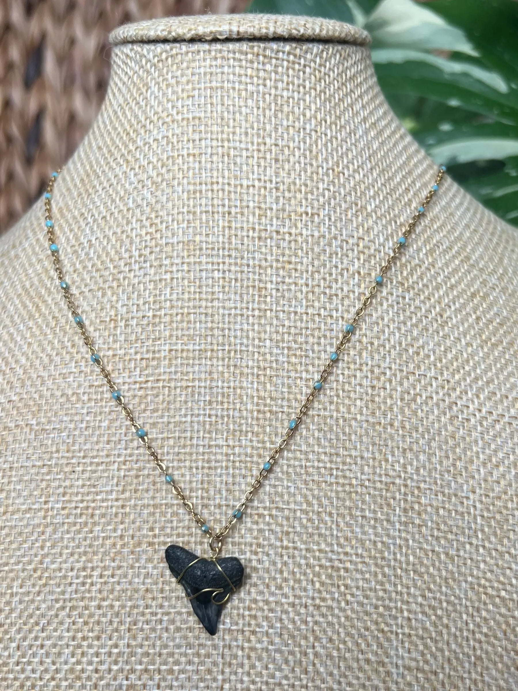 Wave Shark Tooth Necklace - Blue HALT