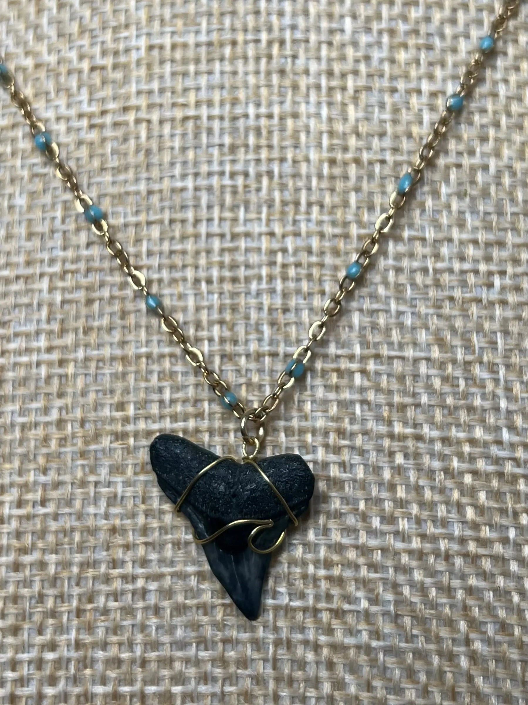 Wave Shark Tooth Necklace - Blue HALT
