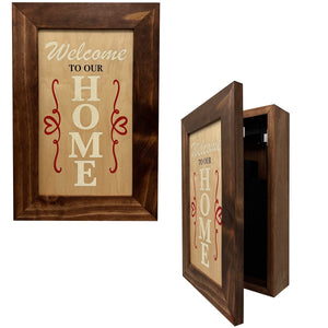 Hidden Gun Storage Cabinet Welcome to Our Home, Red Oak, Concealed Pistol Safe, Concealment Furniture, Handmade in the USA, Home Self Defense