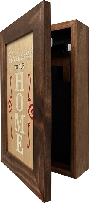 Hidden Gun Storage Cabinet Welcome to Our Home, Red Oak, Concealed Pistol Safe, Concealment Furniture, Handmade in the USA, Home Self Defense