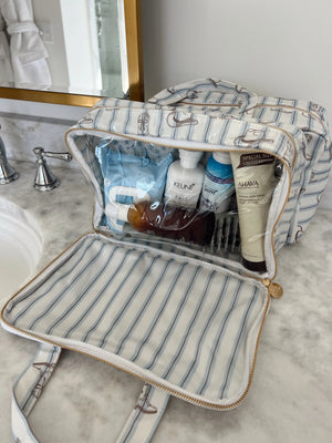 Western Blues Striped - Clear Coat Toiletry Case KenzKustomz