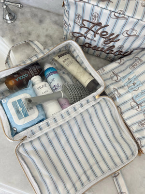 Western Blues Striped - Clear Coat Toiletry Case KenzKustomz