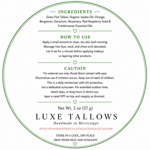Whipped anti aging tallow ingredients label