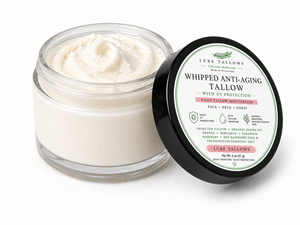 Whipped anti aging tallow in an open jar