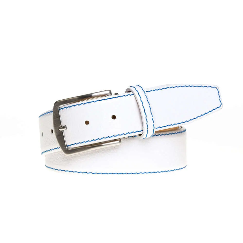 White Italian Pebble Grain Belt by Roger Ximenez handmade in Miami