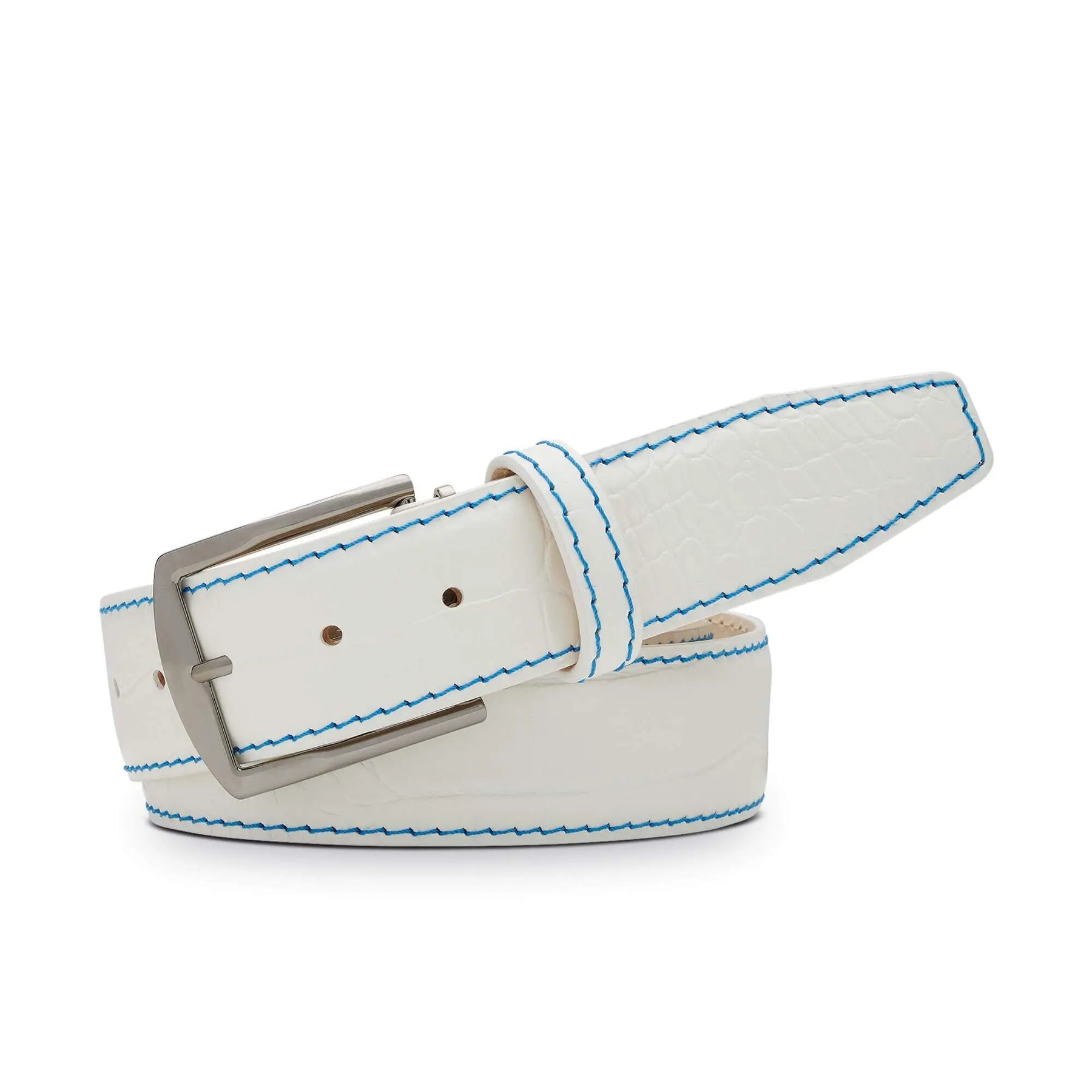 White Mock Croc Leather Belt by Roger Ximenez handmade in Miami