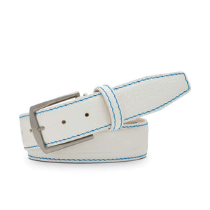 White Mock Croc Leather Belt by Roger Ximenez handmade in Miami