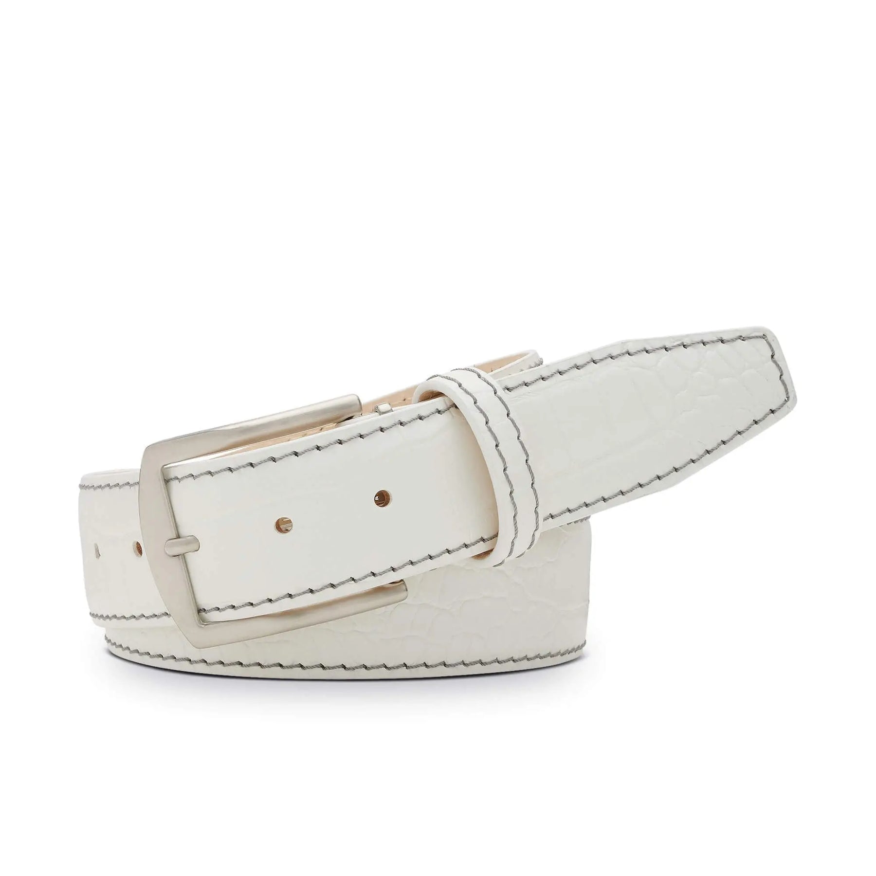 Roger Ximenez white custom leather belt with bespoke sizing options