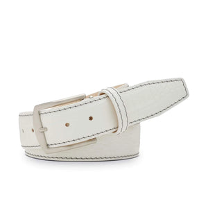 Roger Ximenez white custom leather belt with bespoke sizing options