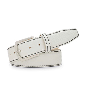 White mock croc belt showing handmade leather craftsmanship
