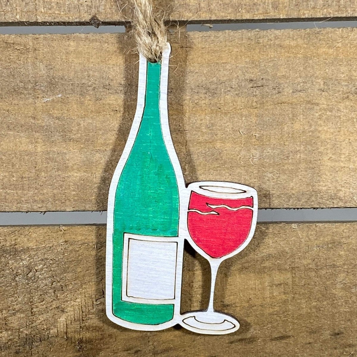Wine Bottle and Glass Wooden Christmas Ornament | Festive Holiday Decor