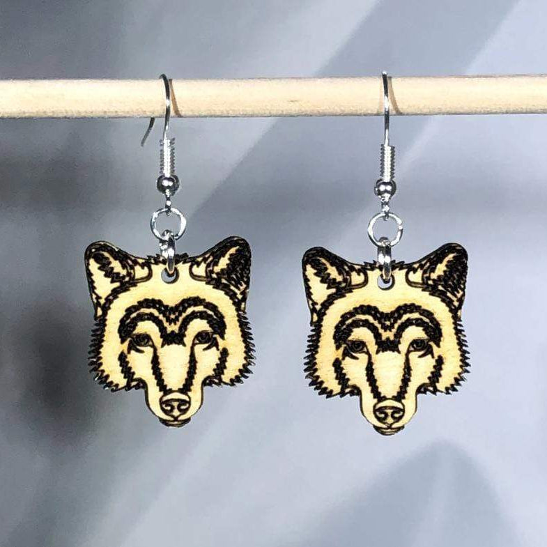 Wolf Wooden Dangle Earrings | Wildlife Animal Jewelry