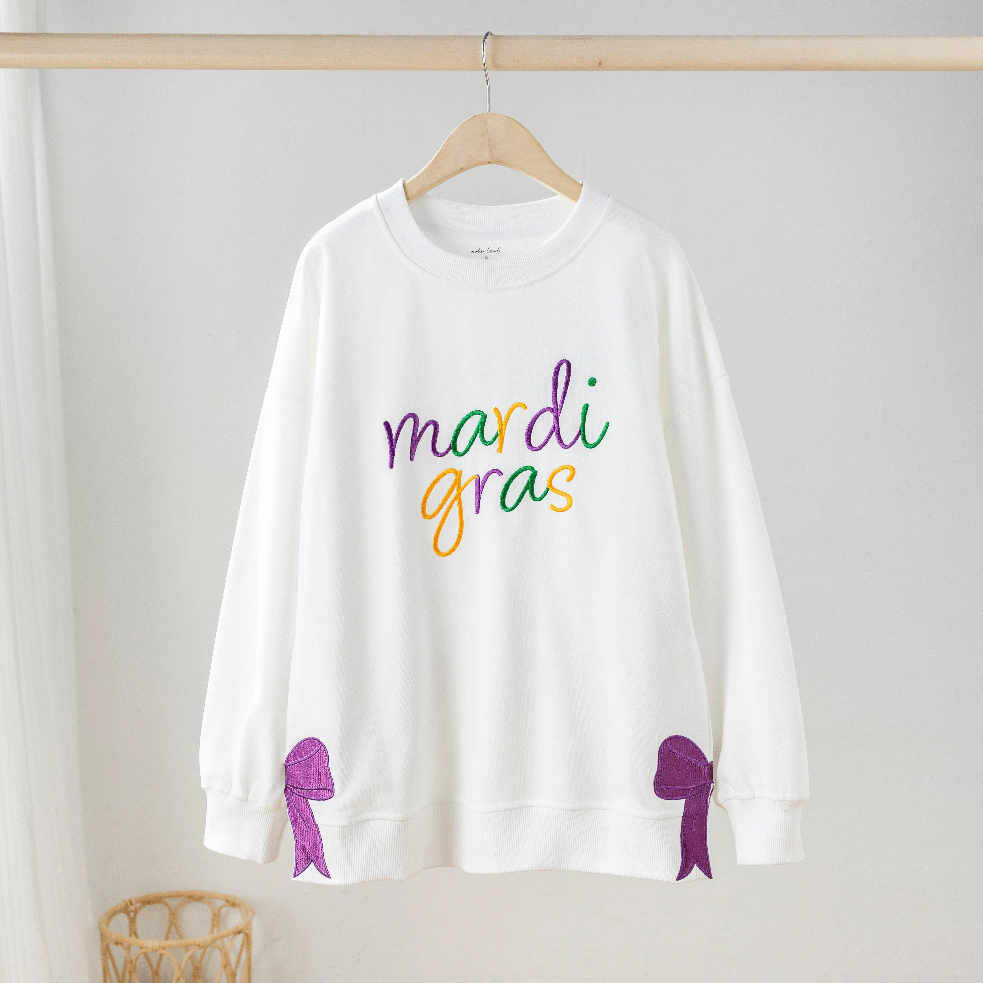Women's Mardi Gras Sweatshirt With Side Bow Nola Tawk