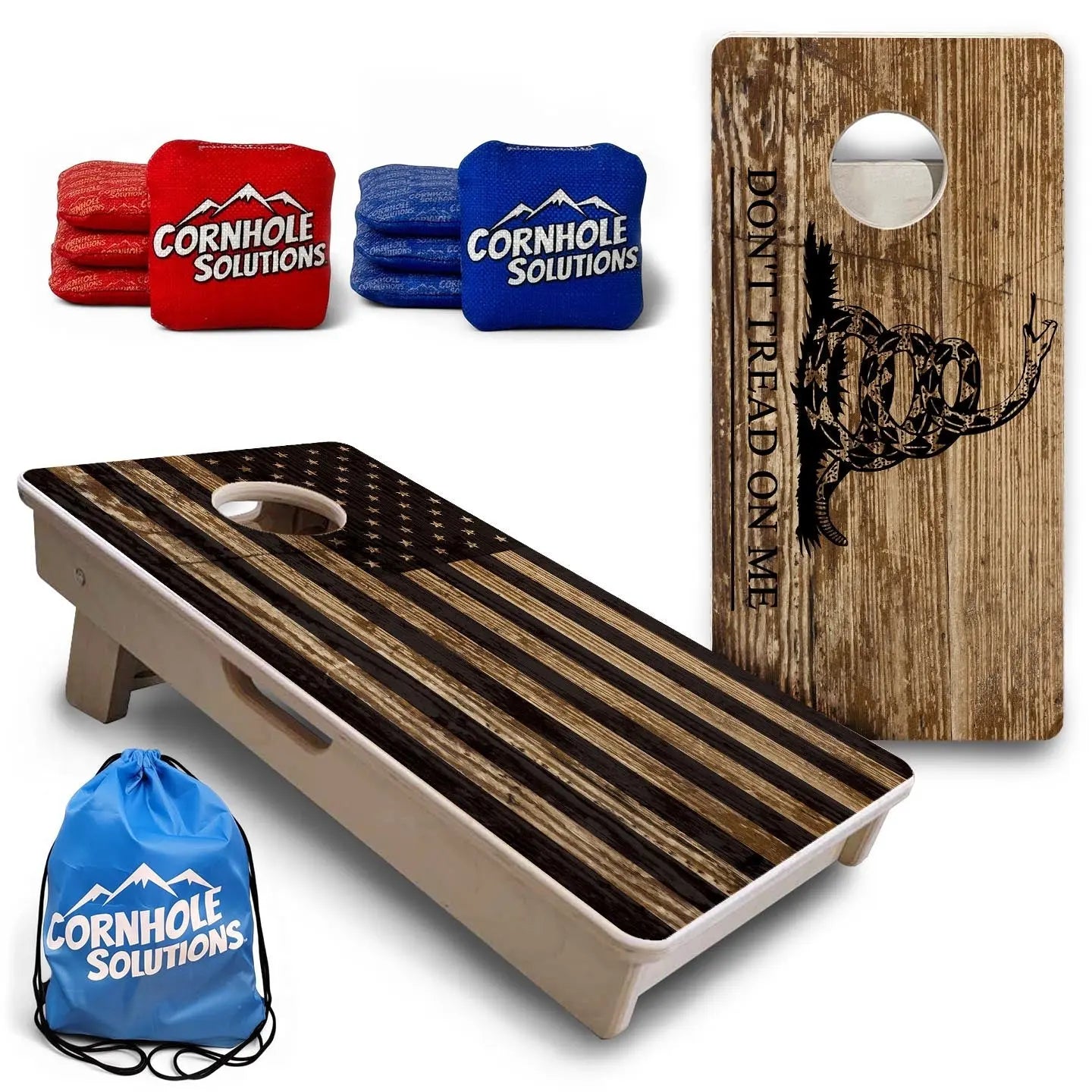 Wood DTOM & Wood Flag - Mini or Vacation Size Cornhole Boards Cornhole Solutions