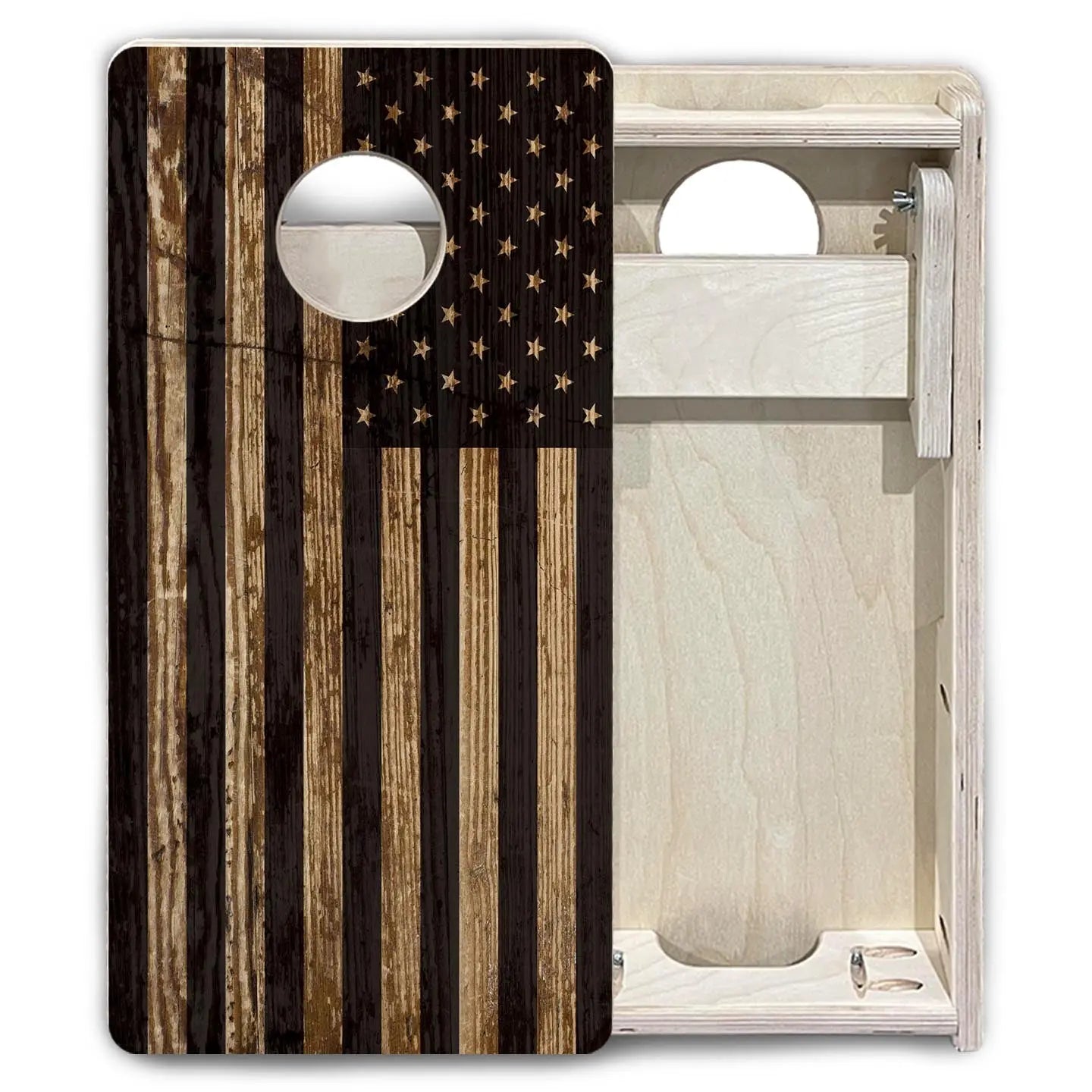 Wood DTOM & Wood Flag - Mini or Vacation Size Cornhole Boards Cornhole Solutions
