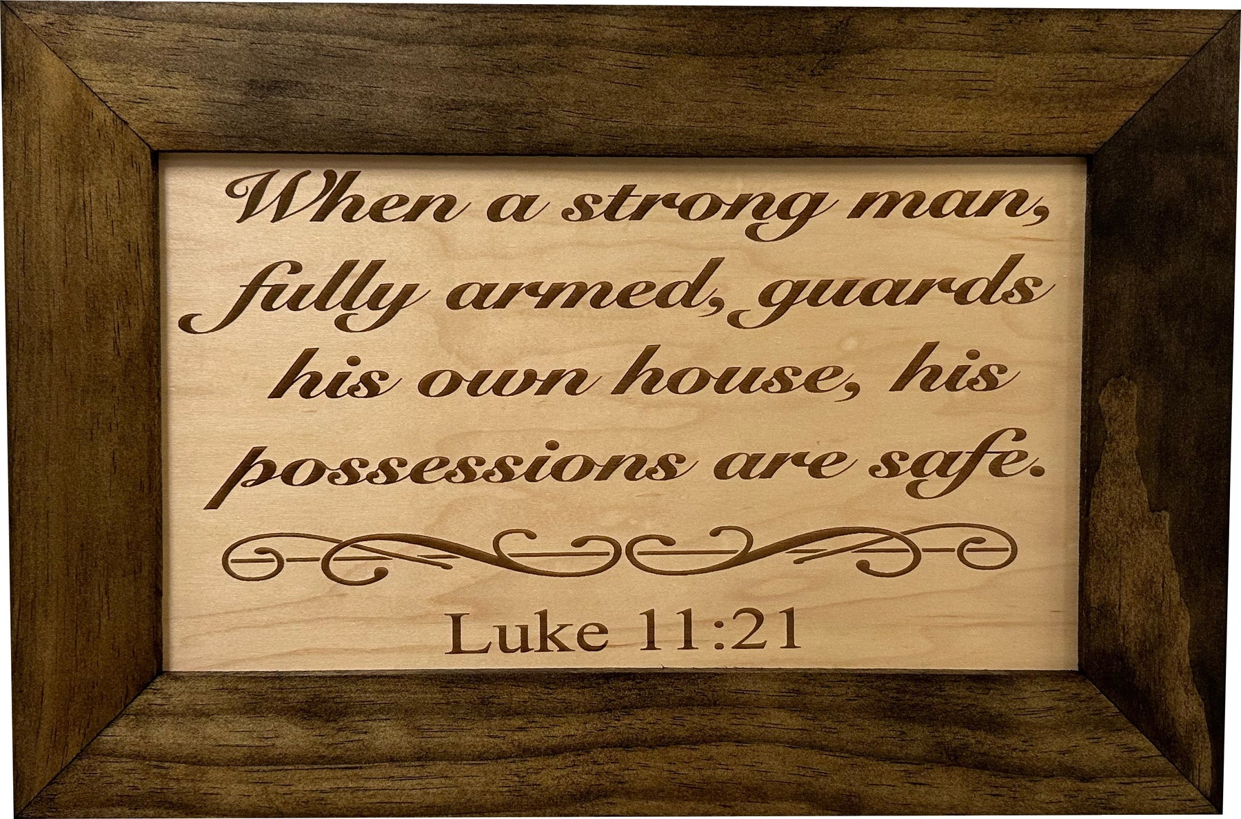 Luke 11:21 Wall Gun Safe - Religious Hidden Gun Safe - Handcrafted Concealment Furniture for Guns - Quick Access Firearm Storage with Magnetic Lock - Hidden Shelf Safe
