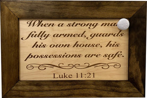 Luke 11:21 Wall Gun Safe - Religious Hidden Gun Safe - Handcrafted Concealment Furniture for Guns - Quick Access Firearm Storage with Magnetic Lock - Hidden Shelf Safe