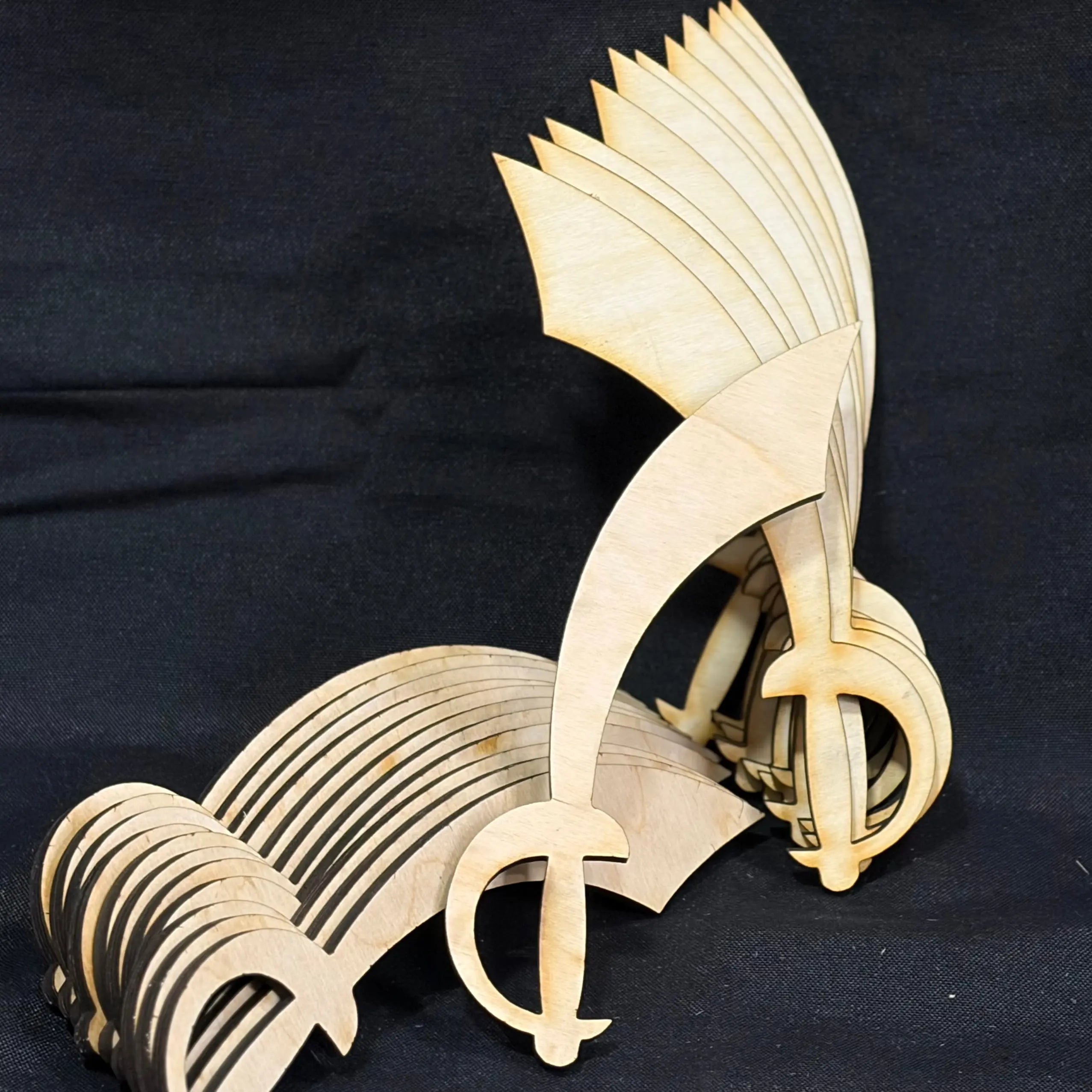 Wooden pirate sword craft blanks made from Baltic Birch plywood.