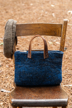 Navy Blue and Charcoal Classic Carryall handmade wool bag by Comfy Bear Home product image 2