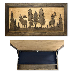Deer and Elk Gun Concealment Furniture - Handcrafted Wooden Gun Cabinets - Gun Shelf Hidden Storage for Rifles, Shotguns, & Handguns - Quick Access Hidden Wall Safe (Extra Large)