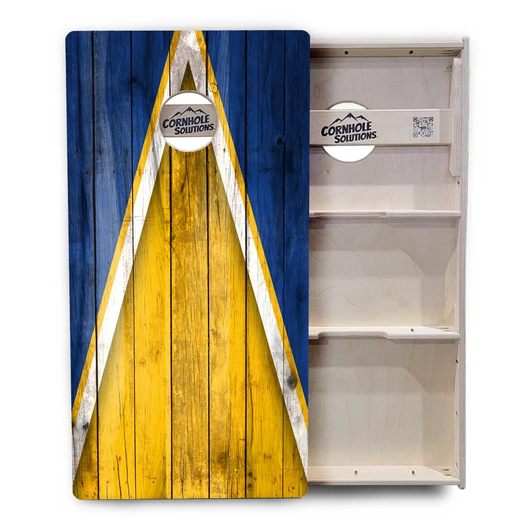Yellow/Blue Triangle Cornhole Boards - Professional Tournament Series Cornhole Solutions