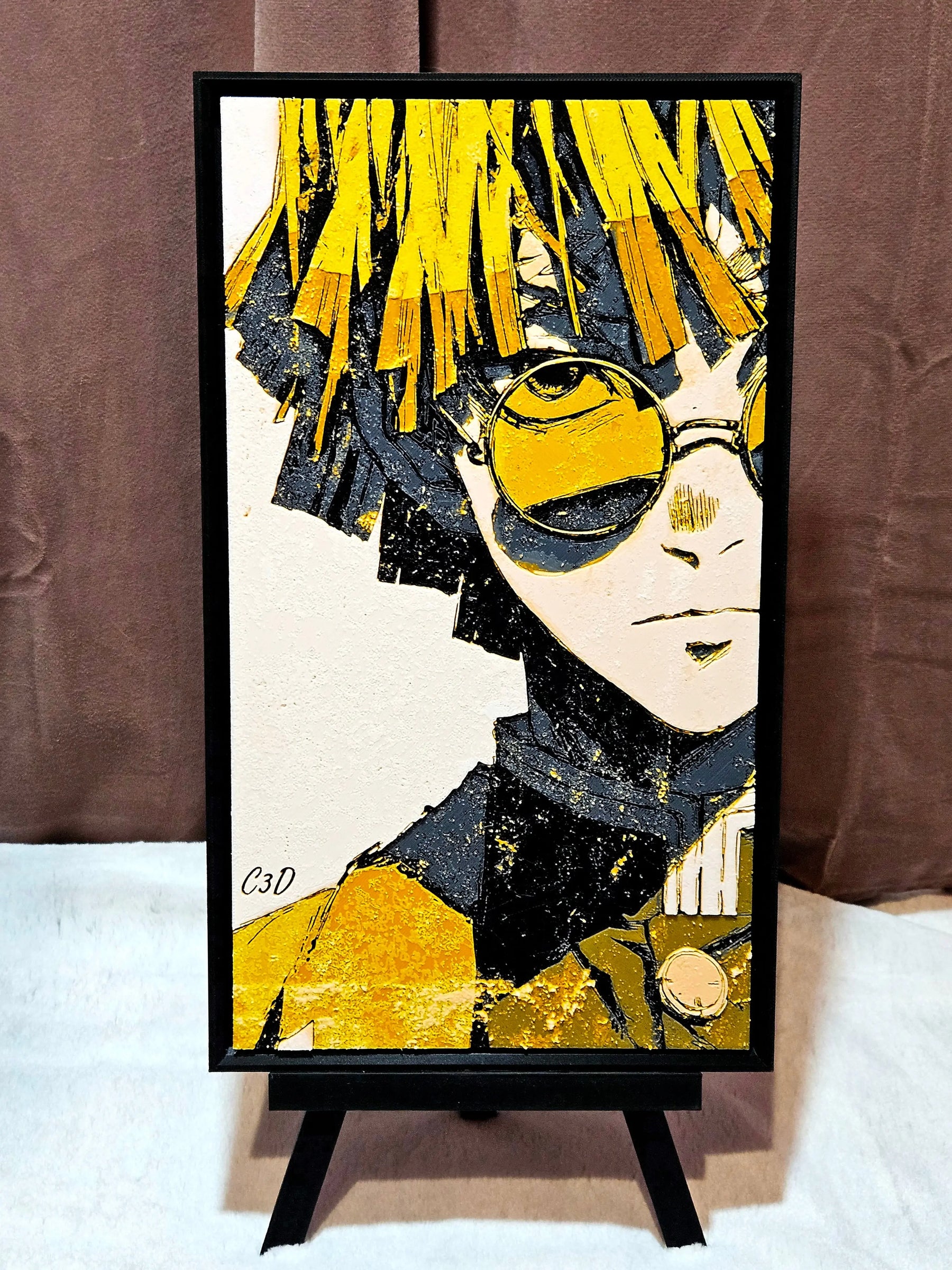 ZENITSU Anime Wall Art: 3D printed framed artwork by Main Street Collective featuring a character with yellow hair and glasses.