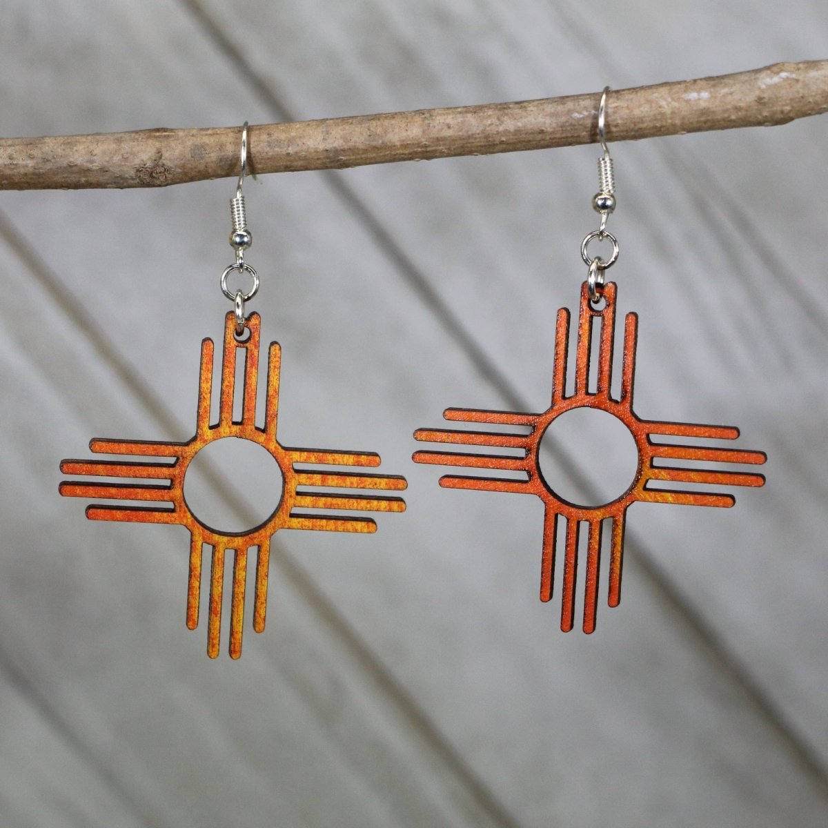 Zia Sun Symbol Wooden Dangle Earrings | New Mexico Jewelry