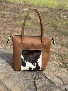 Brown Zippered Purse with Cowhide Patch | Main Street Collective Handbag Tote Bag