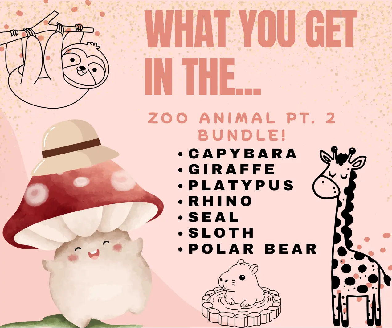 Zoo Animal Bundle Part 2: Educational Fidget Toys for Kids, Sensory Play - Capybara, Giraffe, Platypus, Rhino, Seal, Sloth, Polar Bear