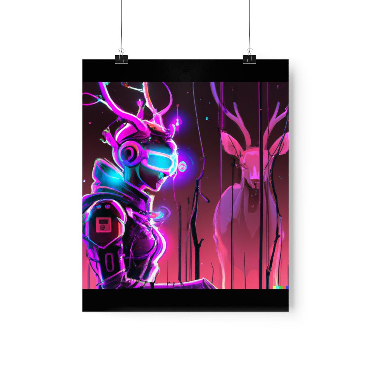 futuristic woman and deer Posters